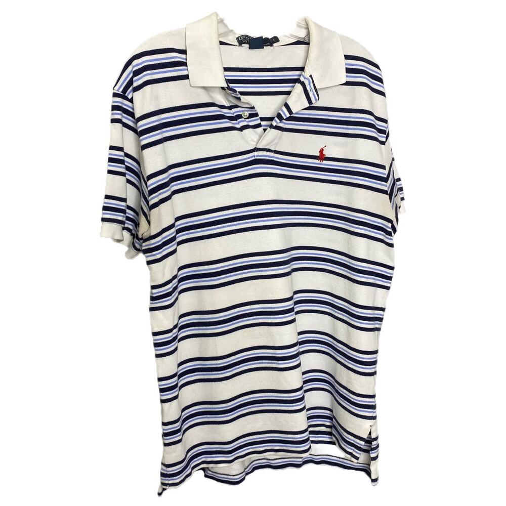 Polo Ralph Lauren Mens Large Striped Cotton Pique Polo Shirt White Blue Red Pony
